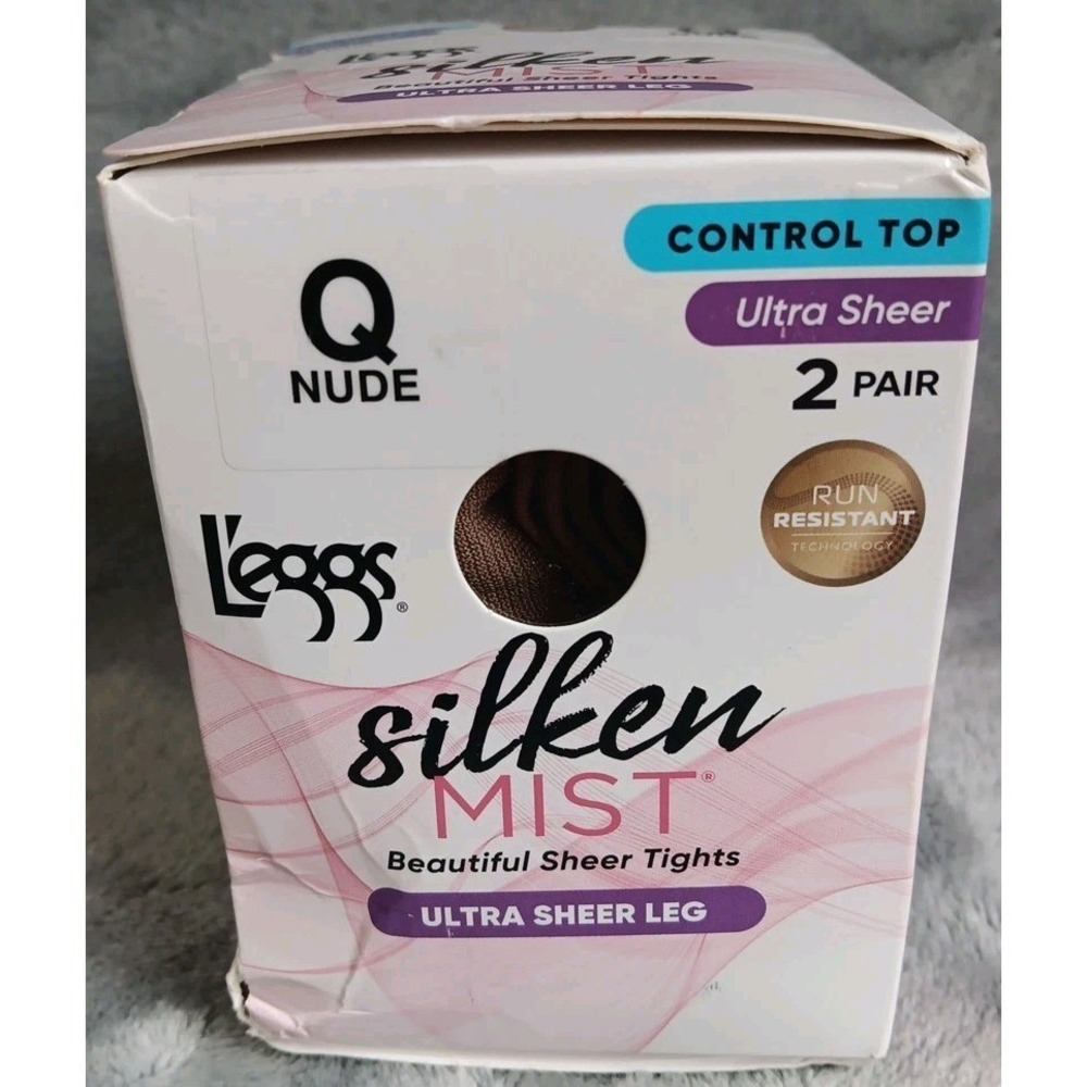 Leggs Silken Mist Tights Q Nude Control Top Ultra Sheer Run Resist 2 Pairs